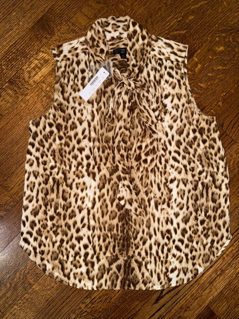 NWT J.Crew 365 Leopard Sleeveless Blouse w/Tie-Neck